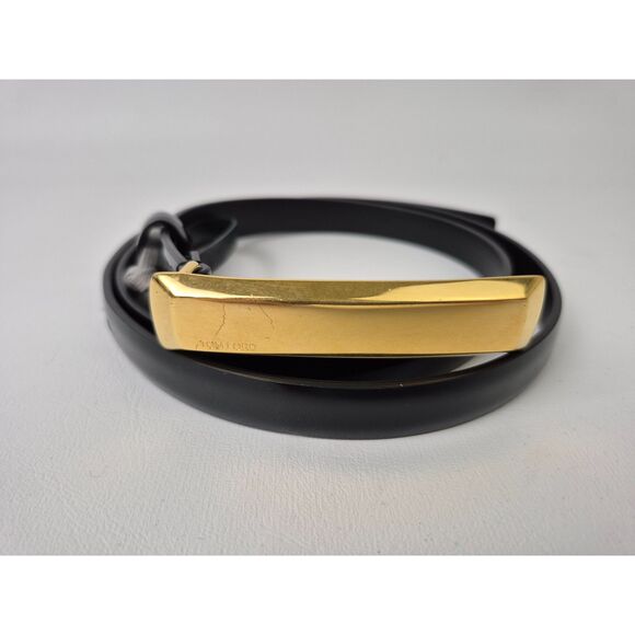 Tom Ford Women's Gold Bar Black Patent Leather Belt Size 95